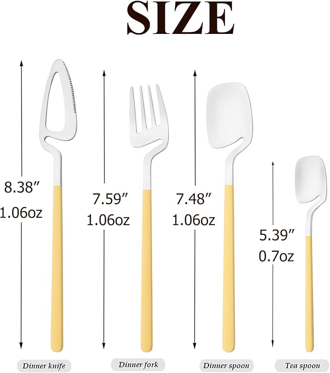 8 Pcs 304 Stainless Steel Flatware Set For 2 People, Matte Creative Hanging Cutlery With Bright Yellow Handles, Daily Use For Picnic Travel Hiking Couples And Friends (Yellow Silver)