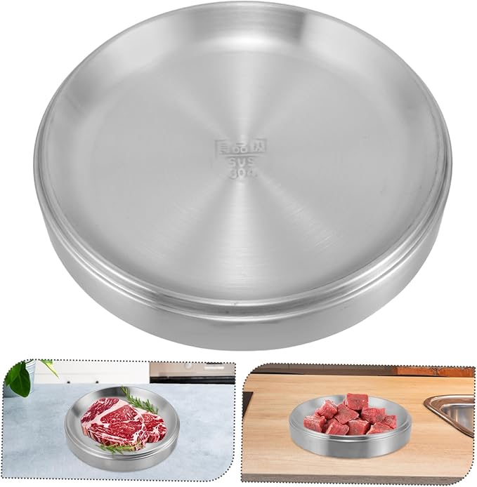 LIFKOME Stackable Stainless Steel Griddle Plate Multi Function Round Serving Tray for Prep Food for Outdoor Grills Picnics and Home Kitchens Elegant Design