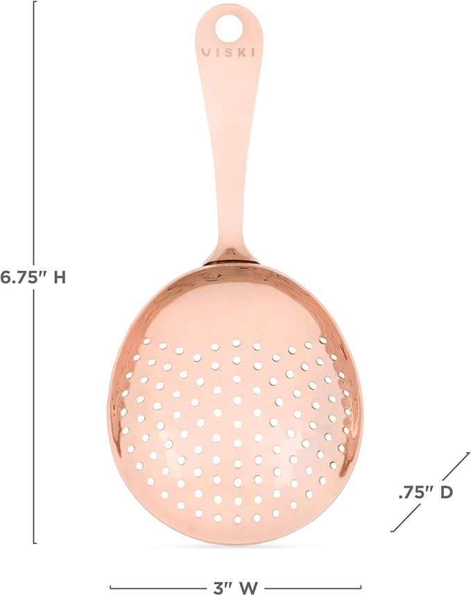 Viski Julep Stainless Steel Cocktail Strainer, Bar Tools, Drinks Spoon for Bartenders and Mixologists, Home or Commercial Use, Professional Metal Barware, Copper