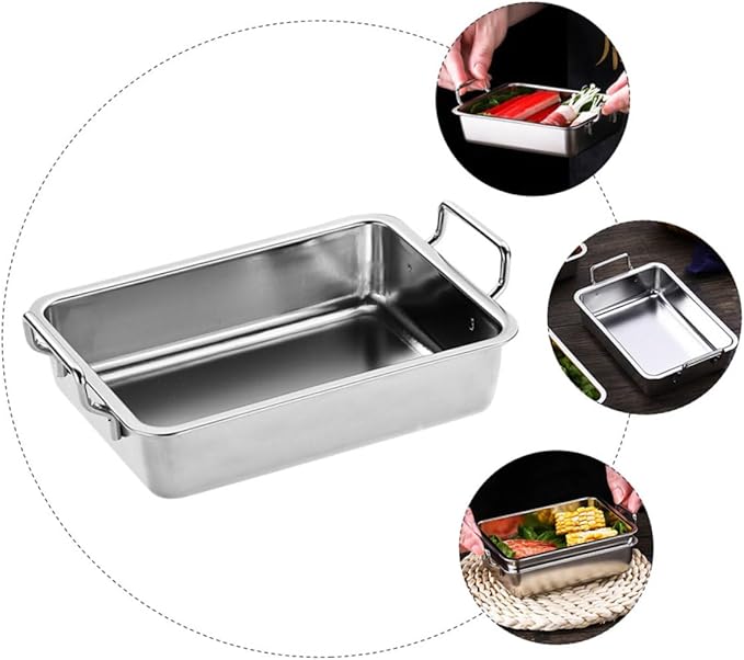 PRETYZOOM 1Pc Stainless Steel Food Serving Tray with Handle Small Silver Snacks Tray for Fruits and Appetizers Easy to Move Design Smooth Surface