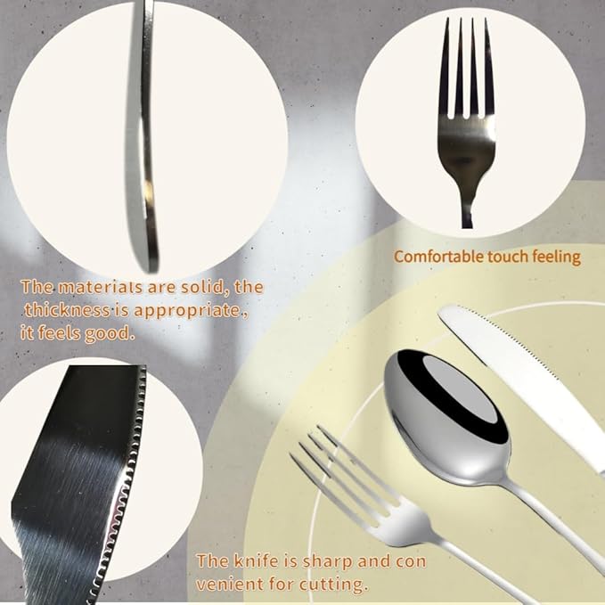 Stainless Steel Cutlery Set Silverware Collection-Polished Flatware Sets Kitchen Cutlery Utensil Knife Fork Spoon Dishwasher Safe for Home, Restaurant, Wedding, Party (ALL) (24 Pieces)