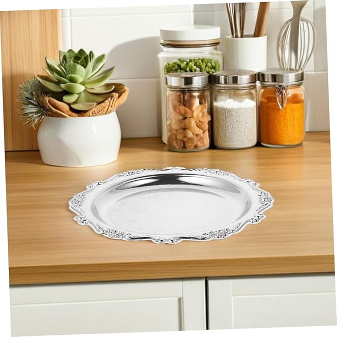 2pc Snack Iron Plate Serving Tray Vintage Jewelry Dish Retro Metal Trays for Desserts Chips and Dip Holder Home Decorative Plate