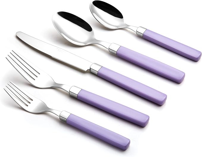 ANNOVA Silverware Set Stainless Steel Colorful Tableware Kitchen Flatware Set Utensils, Includes Dinner Knives, Forks, Spoons, Salad Forks & Dessert Spoons (Lilac, 20 Pieces)
