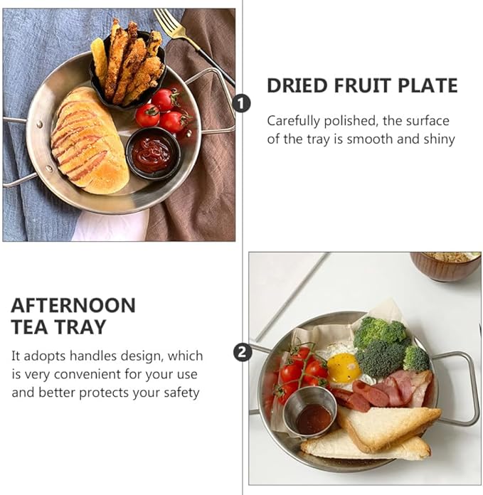 Classic Design Double Handle Plate Silver Serving Tray Party Platter Snack Plate Heat Resistant Dinnerware