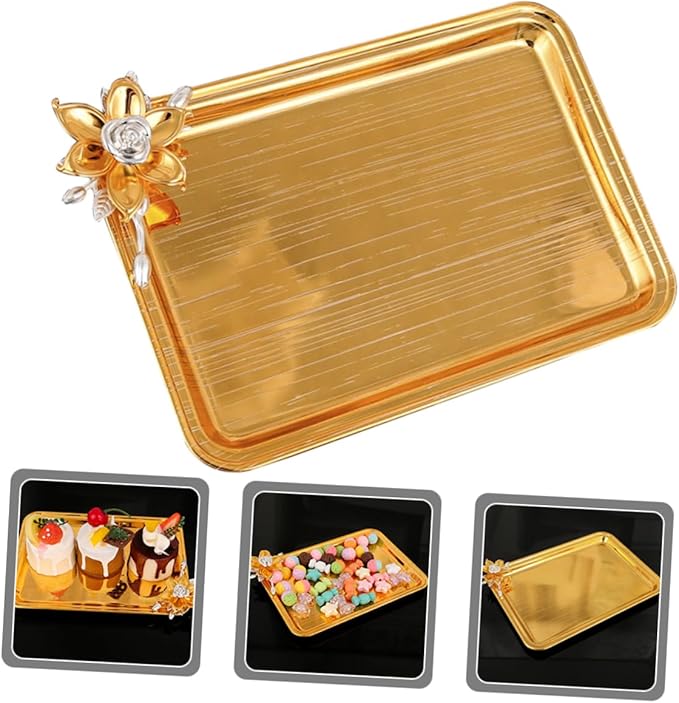 PRETYZOOM Metal Square Tray for Dinner Party Platter Decoration Serving Snack Storage Bread Fruit Tea Serving Tray
