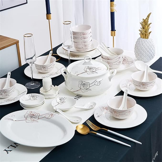 Ceramic Tableware 56 Piece Rice Bowl Cutlery Set Bowl Plate Dish Ceramic Tableware