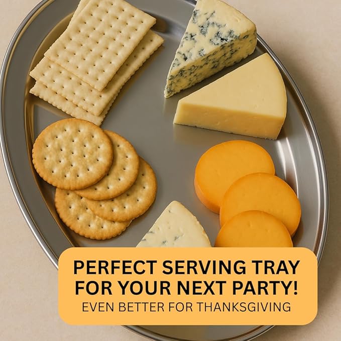 22" x 16" Large Oval Stainless Steel Tray | Elegant | Robust | Multi-Occasion Serveware | Dishwasher Safe | Timeless Aesthetics for Graceful Entertaining