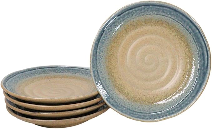 Ebros Gift Artistic Blue River Ao Nagashi Collection Dinnerware Serveware Kitchenware Set Asian Japanese Restaurant Supply (Pack Of 5 Round Dinner Plates 8.75" D)