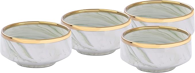 20 Piece Plates and Bowls Sets, Fine China Artisan Marbled Dinner Set for 4, Dishwahser Safe, Scratch Resistant, Green with Gold Line