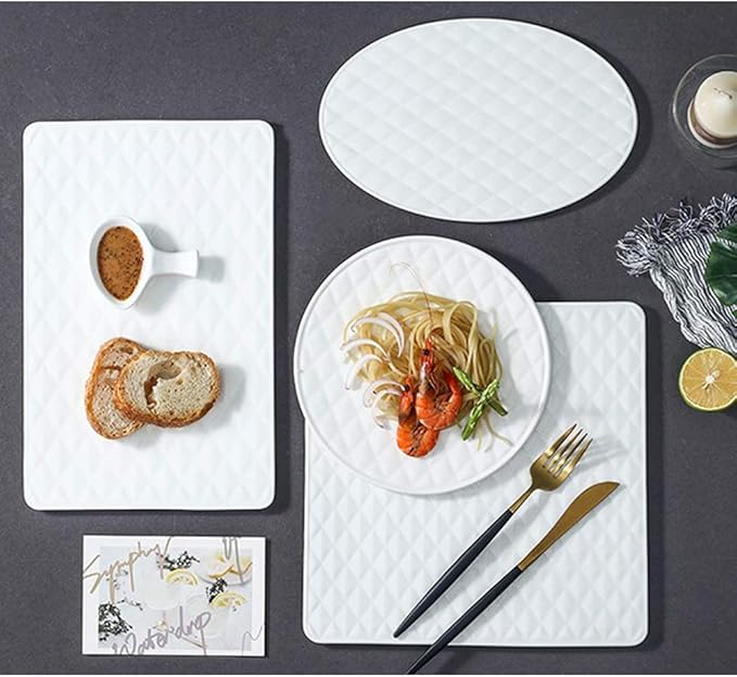 SHINING Ceramic Dessert Appetizer Plates Square And Rectangular Diamond Grain Salad Plates for Fruit Cheese Dessert Lunch (6" 8" 10", Square Plates)