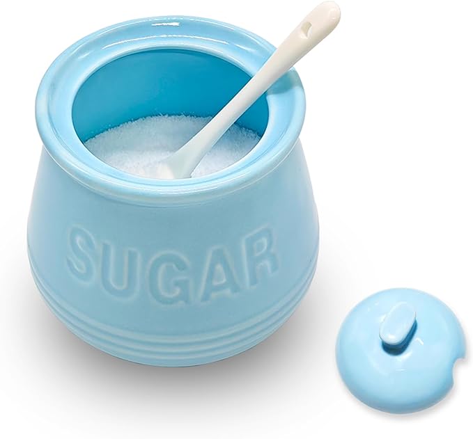 Sugar Bowl with Lid and Spoon, Ceramic Sugar Containers for Countertop, Coffee Bar Accessories for Kitchen 12oz