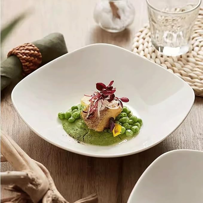 SONGCHAO Party Supplies White Ceramic Household Soup Plate Deep Plate Hotel Restaurant Western Food Plate Salad Bowl Appetizer Plate Party Plates (Color : 22cm)