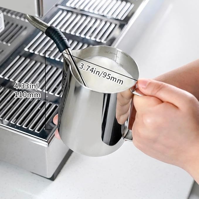 watchget Milk Frothing Pitcher 20oz/600ml Stainless Steel Espresso Steaming Pitcher for Espresso Machines Coffee Frothing Cup Cappuccino Latte Art Milk Jug Cup