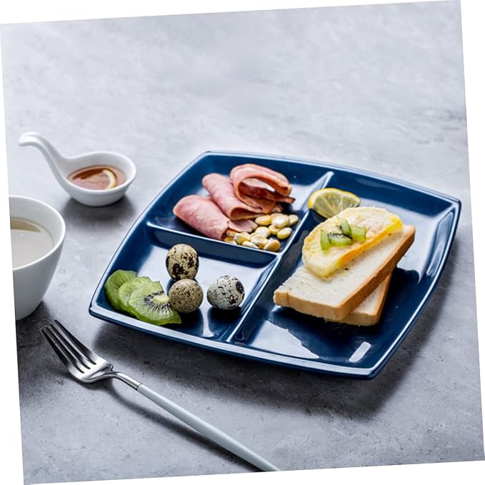 Alipis Square Ceramic Plate Set 10 Inch Bone China 3 Compartment Breakfast/steak Dark