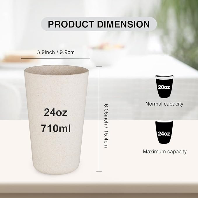 greenandlife Premium Wheat Straw Cups 20 oz Set of 8 Alternative to Plastic Cups Reusable Unbreakable Drinking Cup Dishwasher Safe Water Glasses Tumblers, Grey and Black