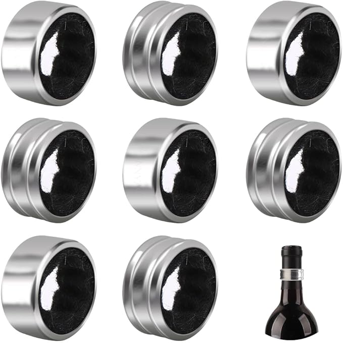 BK8 Stainless Steel Wine Bottle Collars, Classy Drip Rings - 8 Pack Simple and Durable Wine Drop Stoppers with Velvet Felt, Small Handy Gadget for Kitchen and Bar