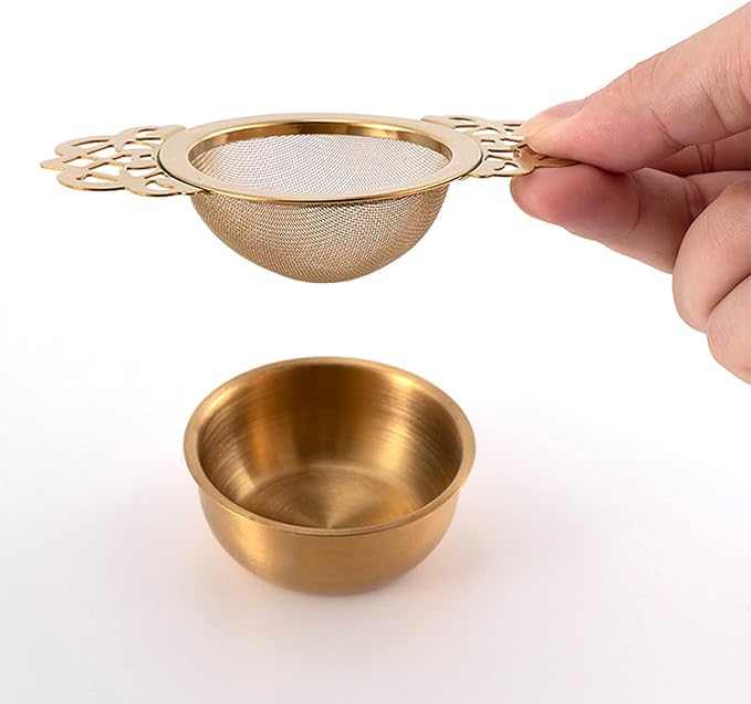 TraderPlus 2Pcs Stainless Steel Empress Tea Strainer Loose Leaf Tea Infuser Filter with Drip Bowls
