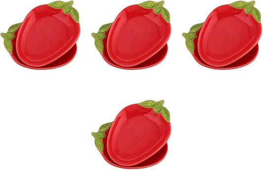 Hemoton 8pcs Ceramic Strawberry Seasoning Dishes Appetizer Tray for Serving Sushi Snacks and Dipping Sauces Creative Dishware for Home and Restaurant Use