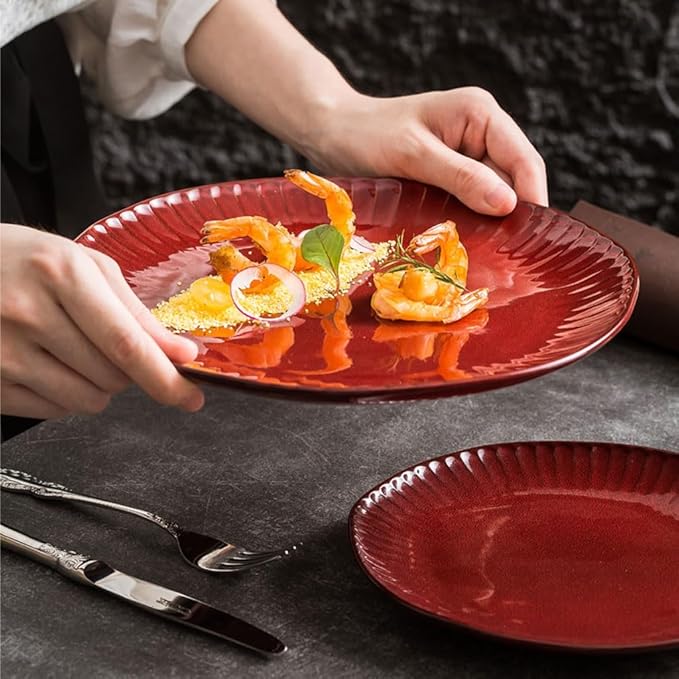 SONGCHAO Party Supplies Red Plate Ceramic Dish Plate Home Moving Tableware Festive Dinner Plate Party Plates (Size : Small)