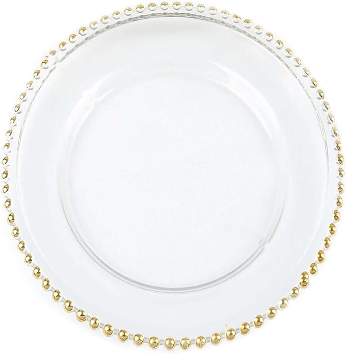Efavormart 8 Pack | 12" Gold Beaded Round Glass Charger Plates, Event Tabletop Decor
