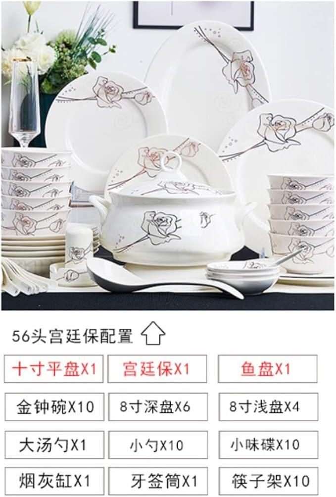 Ceramic Tableware 56 Piece Rice Bowl Cutlery Set Bowl Plate Dish Ceramic Tableware