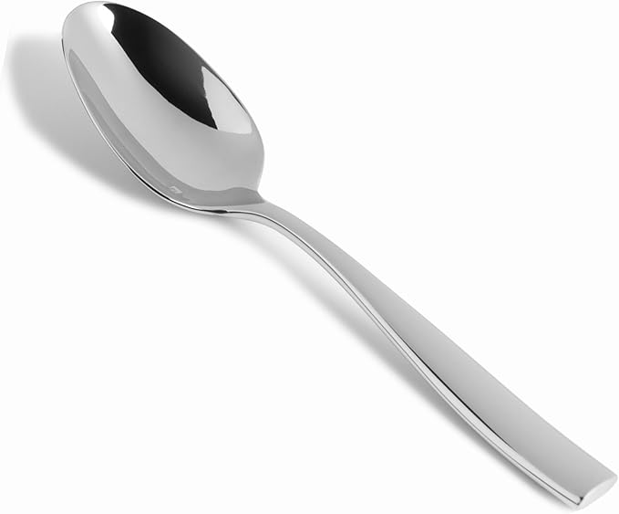 Fortessa Lucca 18/10 Stainless Steel Flatware Dessert/Oval Soup Spoon, Set of 12