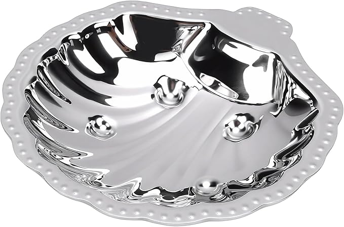 Pssopp Serving PlattersFruit BowlsTrays Dish, 304 Stainless Steel Silver Vintage Shell Shape Tray for Jewelry Nuts Dried Fruits Appetizers Metal Snack Serving Silver Tray