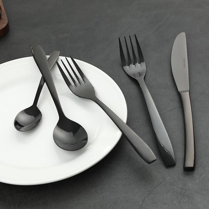 Black 20 Piece Silverware Set,Stainless Steel Flatware Set for 4,18/0 Rust-Proof Cutlery Set with Forks & Spoons,Mirror Polished Dishwasher Safe - Heavy Duty Tableware for Home & Dining