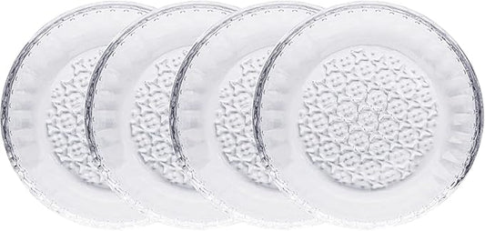 4pcs Glass Snack Plate, 5-Inch Dessert Plate, Appetizer Plate, Flower Embossed