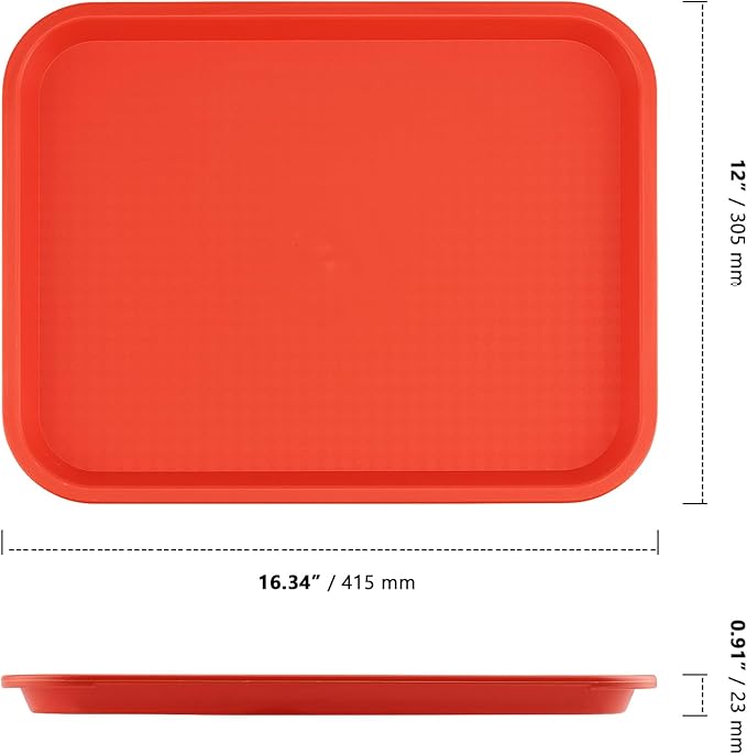 ZOENHOU 10 Pack 16 x 12 Inch Plastic Fast Food Tray,Rectangular Plastic Cafeteria Trays Serving Trays for Serving Food, Orange
