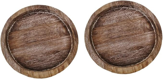 Zerodeko 2Pcs Round Wooden Serving Tray for Organizing Countertop Storage Tray for Kitchen Bathroom and Home Classic Design Easy to Clean