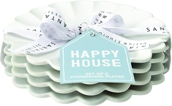 Santa Barbara Design Studio Appetizer Plate Set - 6" Ceramic Dessert Plates with Scalloped Rim, 4-Count, White