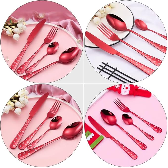 Hemoton 4Pcs Forks and Spoons Silverware Set Stainless Steel Christmas Utensils Heavy Duty Christmas Silverware Cutlery Set Includes Fork Spoon Knife