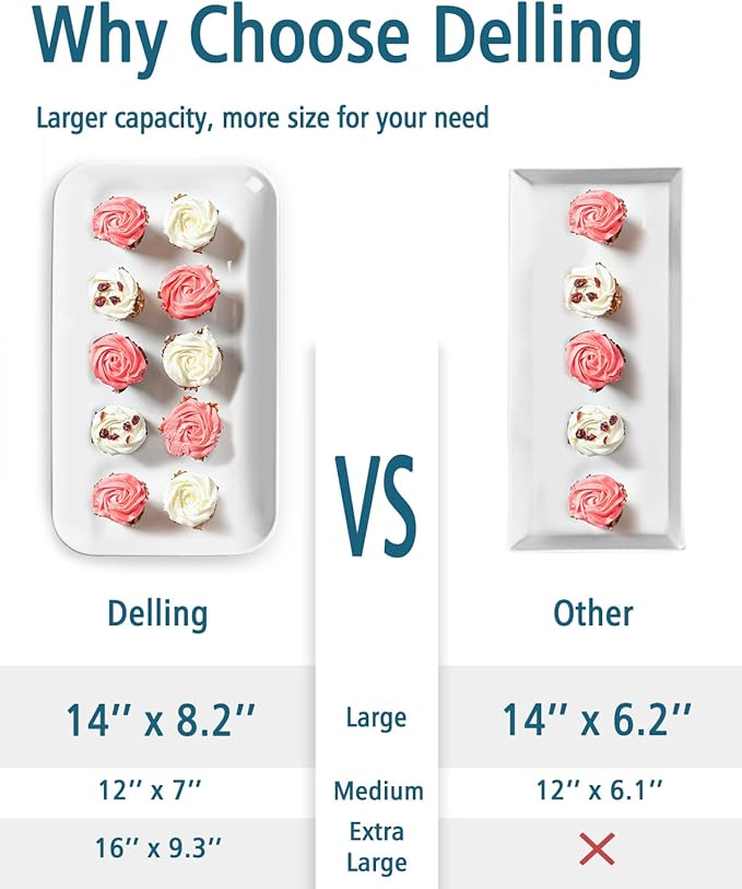 Delling Large 3 Tier Serving Tray Set, 14 Inch Tiered Serving Stand, Sturdier Rack with 3 Porcelain Serving Platters, Suitable for Dessert Table Display Set, Serving Dishes for Entertaining