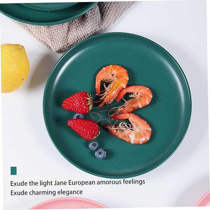KICHOUSE Dark Green Ceramic Steak Plate 8 Inch Round Food Serving Plate Microwave Safe Tableware for Western Cuisine for Dinner Parties and Everyday Use