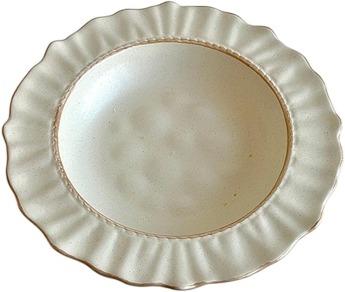 Plates Ceramic Lace Dining Plate Home Dinner Deep Plate Restaurant Cafe Dessert Plate Salad Disc Solid Color Flat Plate Simple Ceramic Disc Side Plate(Beige), ZCL2024