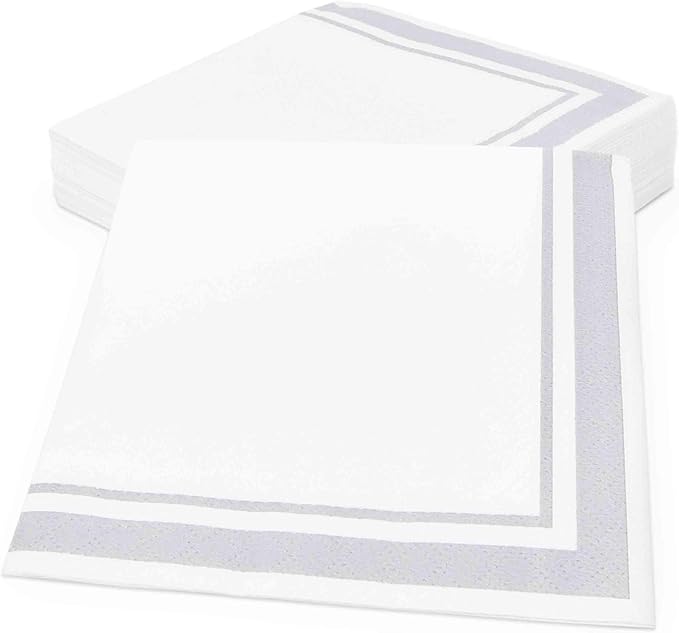 Gift Boutique Gray and White Cocktail Napkins – 120 Pack 5 x 5 Inch 3-Ply Disposable Lined Beverage Napkins for Parties, Weddings, Anniversaries, Events, and Special Occasions