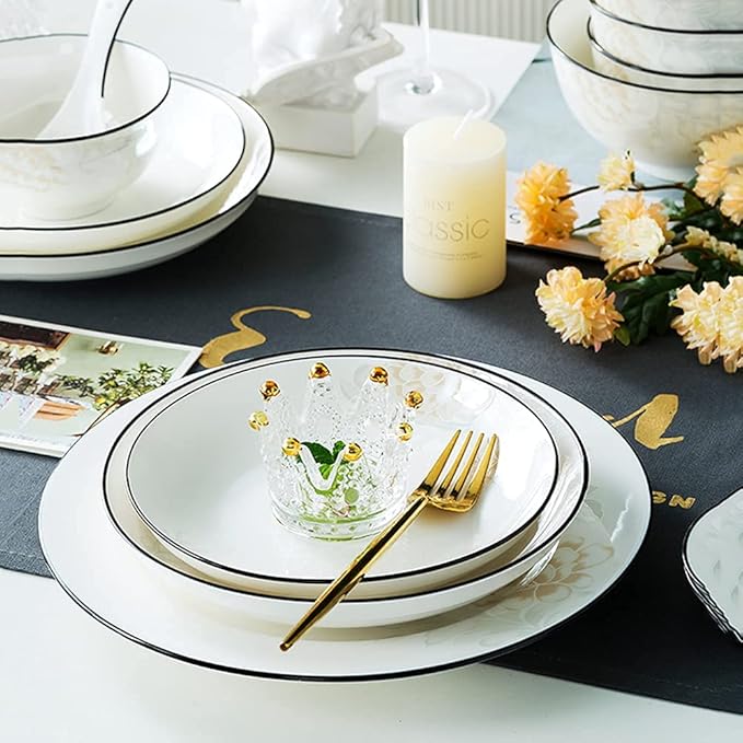 Ceramic Dinner Plate Sets, 28 Piece Dinnerware Set Service for 6, Pattern Bone China Tableware Plates, Bowls Ceramic Dish Set,Rectangular (Round One Size)