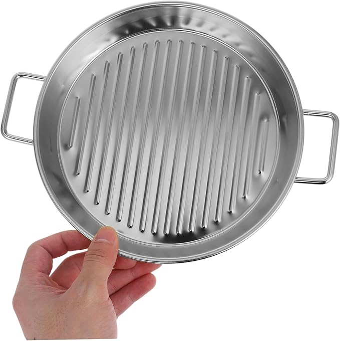 Mobestech Silver Stainless Steel Round Serving Tray Versatile Bbq Platter for Seafood Steak Snacks Easy to Clean Stackable Design for Home Outdoor Use