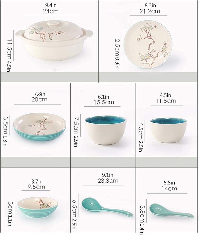 Ceramic 28-Piece kitchenware Set Household Ceramic Dinner Plate Sets Creative Plum Pattern Tableware Dinnerware Sets, Service for 6 Ceramic Dinner Pla