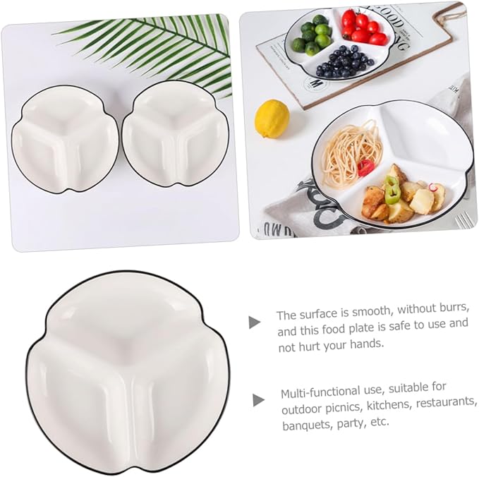 BESTYASH Ceramic Divided Serving Plate with Compartments Heat Resistant Portion Control Dinner Dish for Fruits Appetizers Desserts Smooth Food Safe Tableware for Home and Parties
