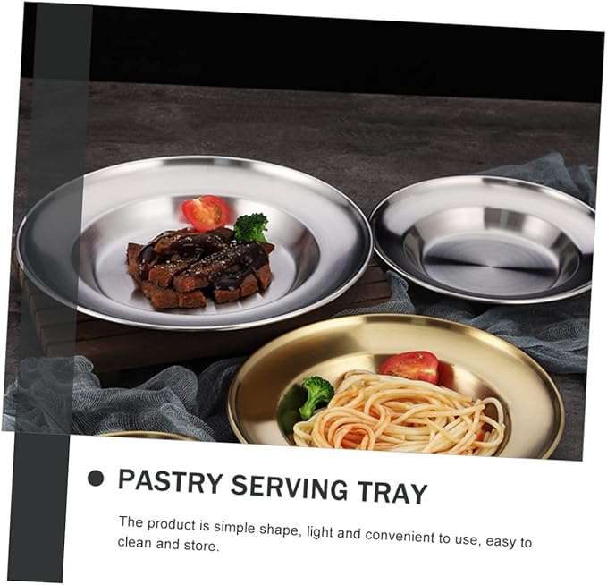 Healifty Stainless Steel Dinner Plate Pastry Serving Tray for Home Restaurant Bar Lightweight Easy to Tray for Fruit Snacks and Barbecued Meat