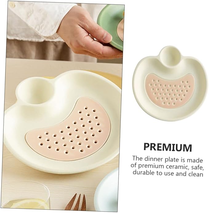 Dipping Plate Drain Tray Dumpling Serving Plate Ceramic Snack Dish Unique Design Dishwasher Safe