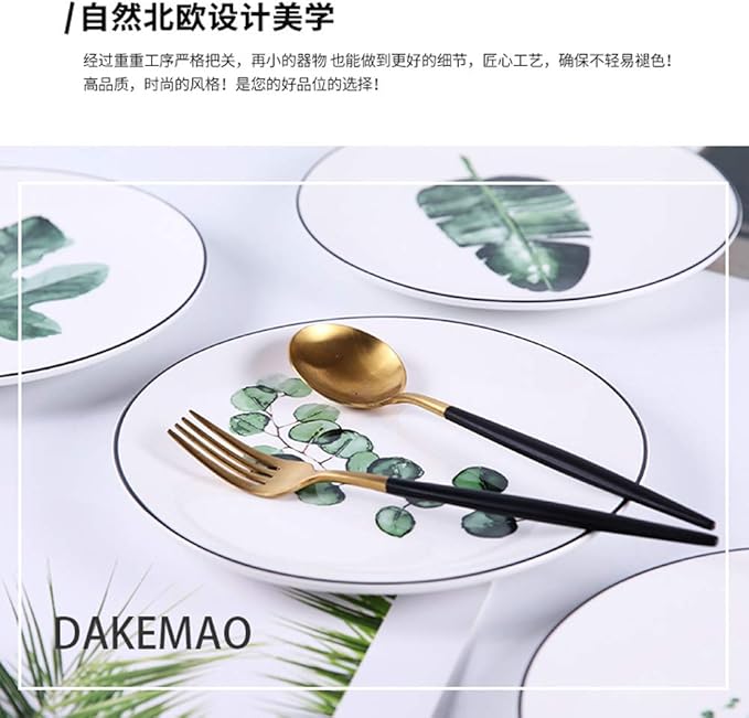 SHINING 8” Green Vegetable Ceramic Plate Creative Fruit Plate Household Steak Plate Plate Set of Ceramic Tableware (Plate D)