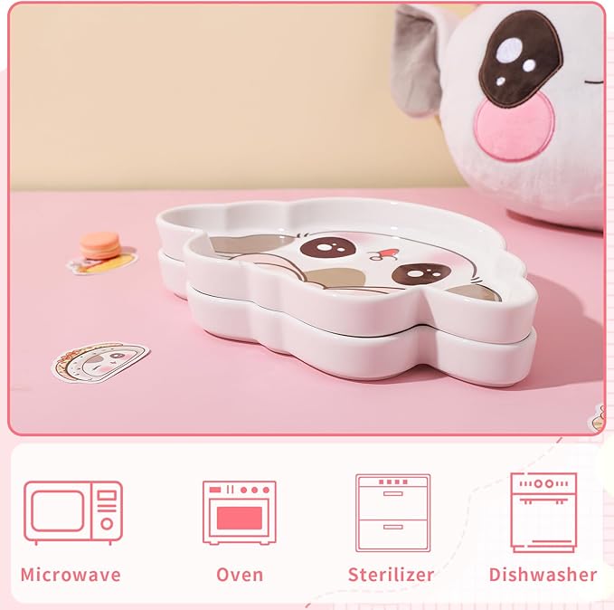 Ceramic Plate Ceramic Dish for Appetizer Snacks Sauce Assorted Color Microwave and Dishwasher Safe (Smile)