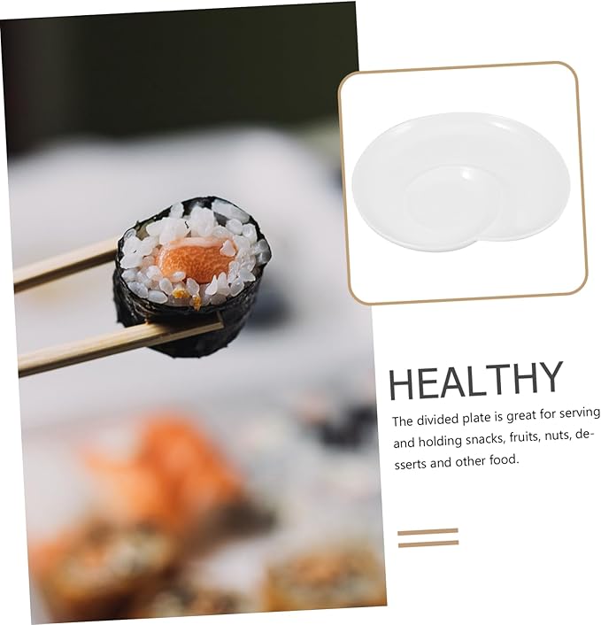 Divided Dumpling and Sushi Serving Plate 9-Inch Ceramic Dish with Dipping Sauce Bowl for Snacks and Appetizers for Home and Restaurant Use