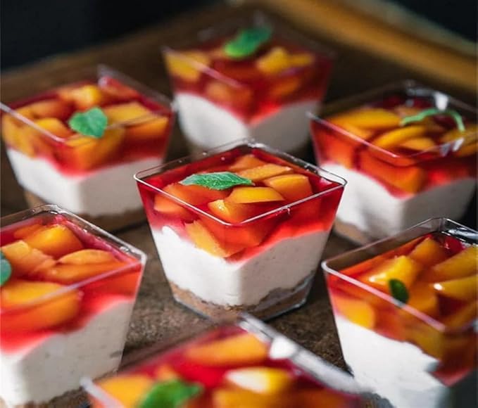 2oz Clear Dessert Cups with Spoons, 50Pcs Reusable Mini Square Dessert Cups, Mini Transparent Appetizers Serving Bowl for Desserts Mousses,Puddings