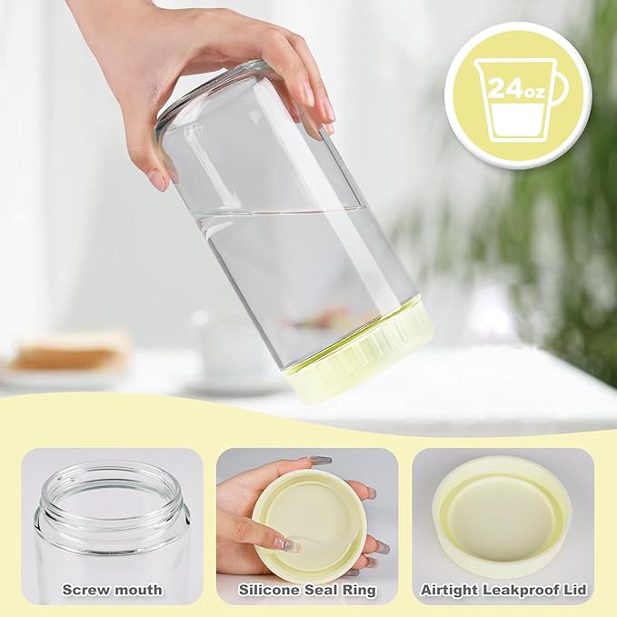 Overnight Oats Containers with Lids, 24oz Glass Jars with Lids 4 pcs, Milk White, Wide Mouth Mason jars for Salad, Yogurt, Snacks, Meal Prep