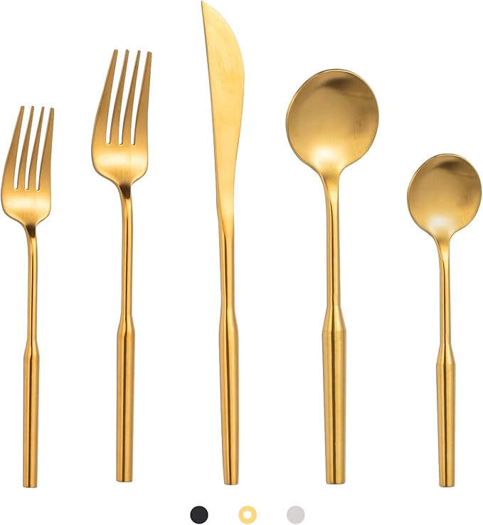 Matte Silverware Eating Utensils Set, 20-Piece Stainless Steel Flatware Set, Kitchen Utensil Set Service for 4, Durable Home Kitchen Silverware,Luxury Cutlery Set. (Gold, 20)