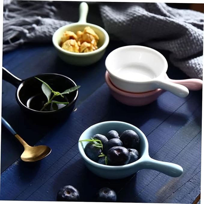 LIFKOME Mini Ceramic Dipping Dish Set Handle Japanese Style Snack and Sauce Plates 4-Piece Appetizer Serving Tray for Fruits and Seasonings